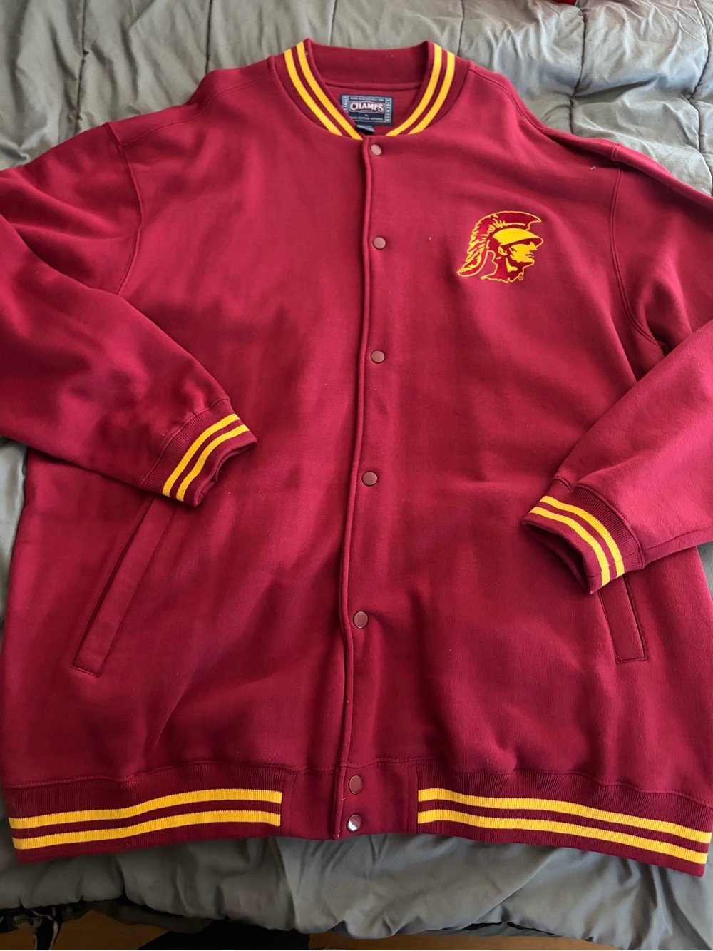Champs Maroon Bomber Jacket with Gold Trim